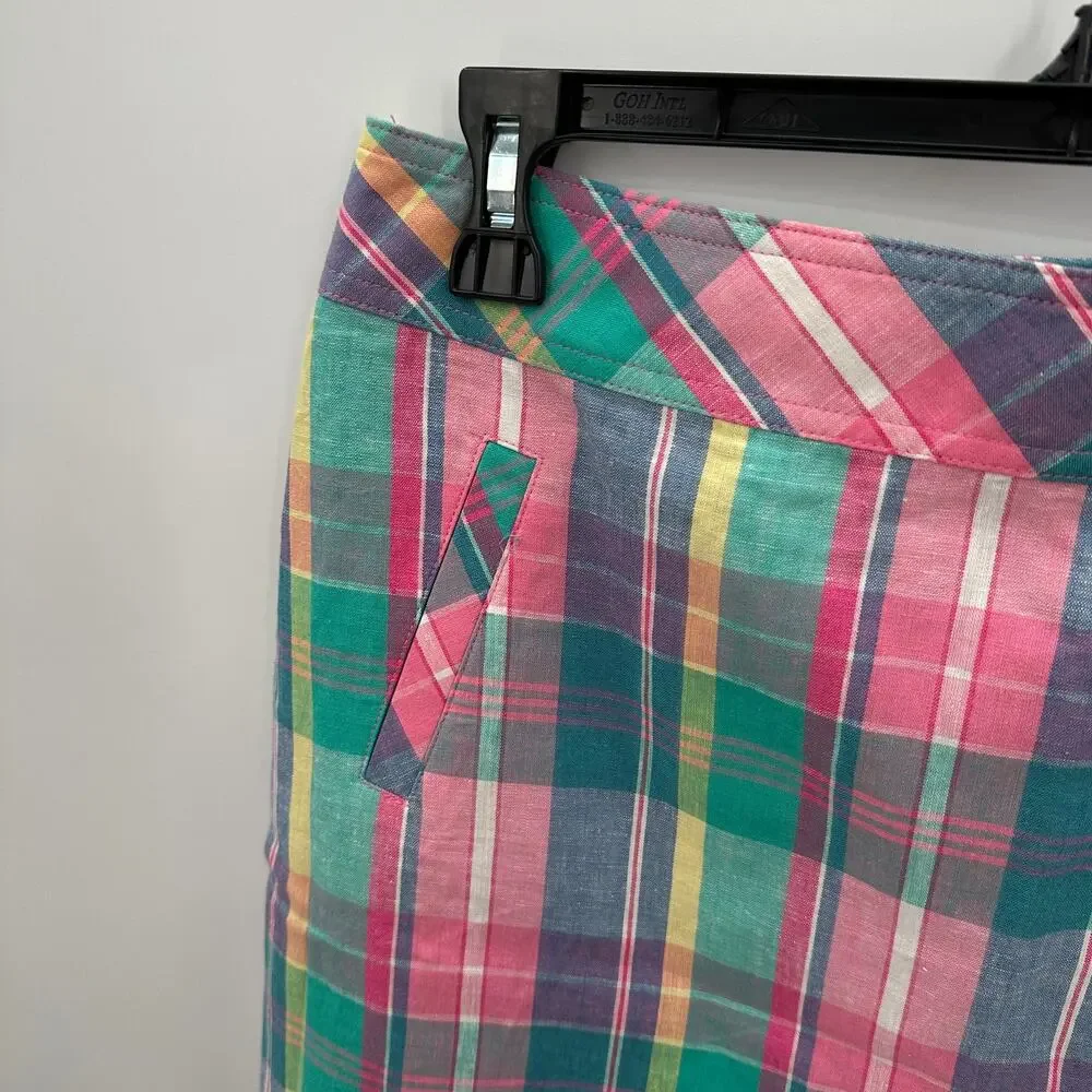 Talbots Madras Pastel Plaid Linen Cotton Blend Skirt // 2